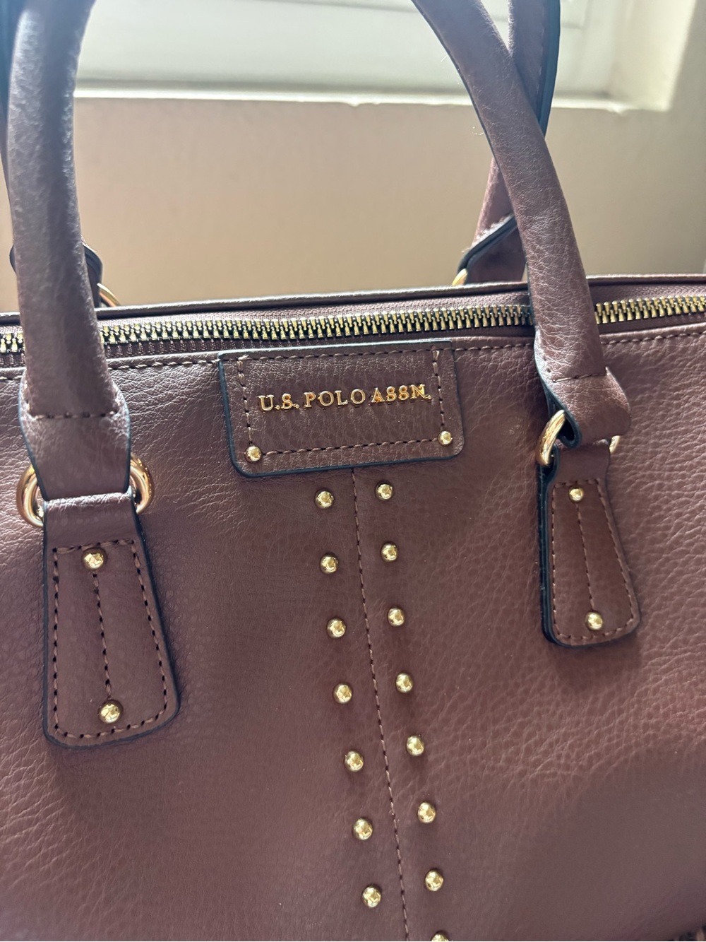 U.S. Polo Assn. Brown Satchel with Striped Removable Strap - Picture 2 of 6
